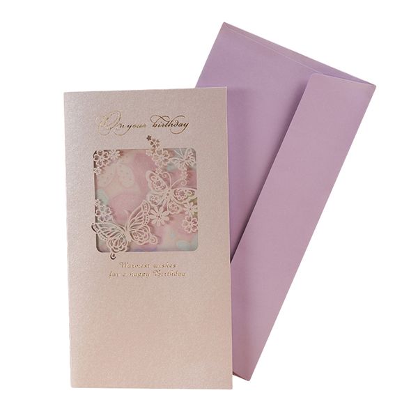 

2 pcs cut bronzing birthday blessing greeting card baby shower invitation cards with flower hollow favors invitation cardstock