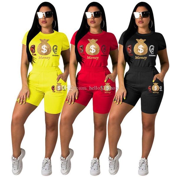 

2 piece tracksuit sets for women summer casual letter pattern printing jogging t-shirts and shorts, Gray