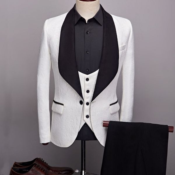 Custom Made Men Suits 14 padrão de cor e preto Noivo Smoking Xaile Satin lapela Groomsmen Wedding melhor homem (jaqueta + calça + Vest + empate) L383