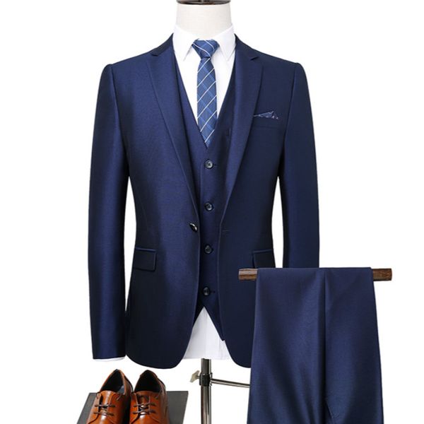 

jacket + waistcoat + trousers) men's fashion slim suit men's business casual suit man three-piece jacket, White;black