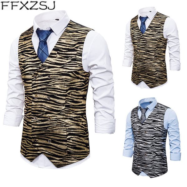 

ffxzsj brand men's new fashion leisure business fishing vest tiger print gilt printed dress for european and american sizes xxl, Black;white