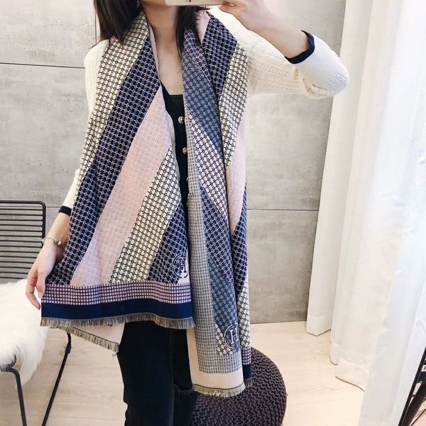 

long scarf size 170x170 cm female autumn red heart cashmere scarf warm cotton scarf plaid shawl, Blue;gray