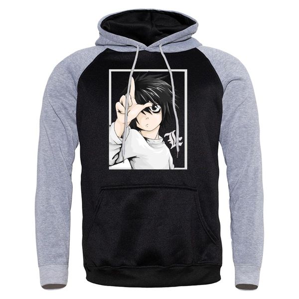 

japan anime death note cartoon print hoodies 2019 new raglan sweatshirts man sportswear fashion streetwear autumn winter hoody, Black