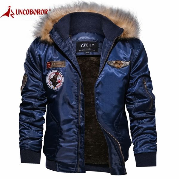 

winter parkas coat army fleece jacket men casual fur collar hooded coat overcoat motorcycle thick warm jacket, Black