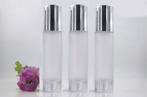 

100ml plastic airless bottle shiny silver lid bottom lotion/emulsion/toner/serum/liquid foundation skin care cosmetic packaging