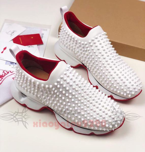 

2020 new men's non-slip red bottom shoes latest men and women crystal rhinestone platform shoes sneakers breathable casual running shoe, Black;red