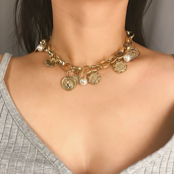 

diezi fashion trendy choker chain necklace for women new gold silver color pearl flower statement necklace for girls jewelry