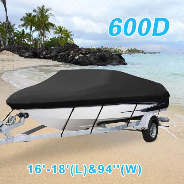 

x autohaux 600d 570/600/700x 300cm/280cm trailerable boat cover waterproof fishing ski bass speedboat v-shape black boat cover