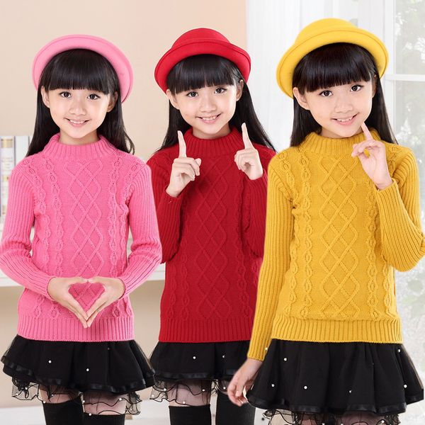 

children's sweater autumn winter middle sweater pullover collar round collar boys and girls all-match base pullover thickened velvet, Blue