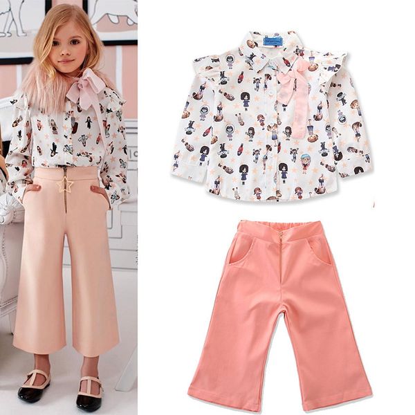 

girls clothes sets floral wide-leg trousers toddler girl clothes children summer +solid overall pants costume for kids outfits suit, White