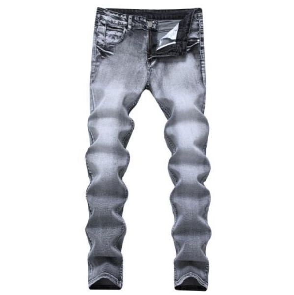 

mens jeans stretch light gray stretch slim nostalgic denim trousers american style zipper decorative button fashion mens jeans, Blue
