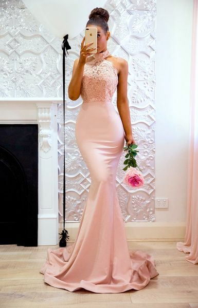 

2019 new dress sleeveless hanging neck dress bag hip dresse lace embroidered back skirt stage show dress party wedding dresses designer, Black