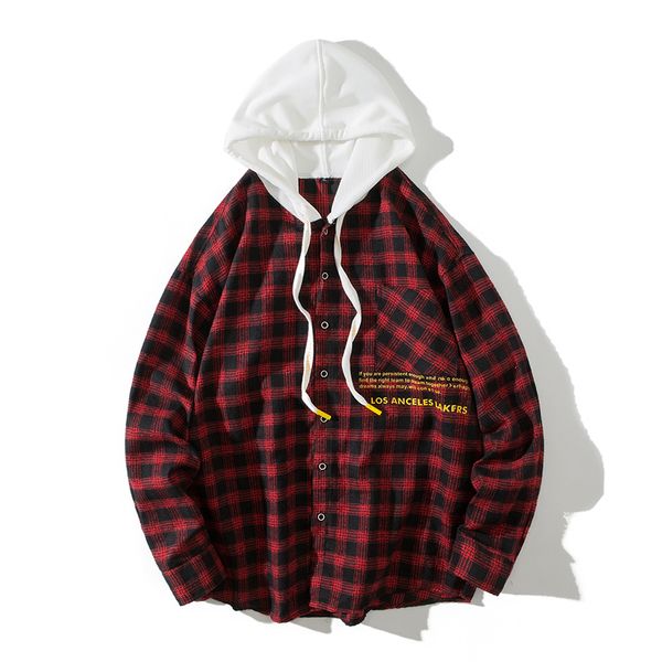 

checkered men hooded shirt 2019 spring autumn long sleeve plaid shirt men office style business casual shirts camisa masculina, White;black