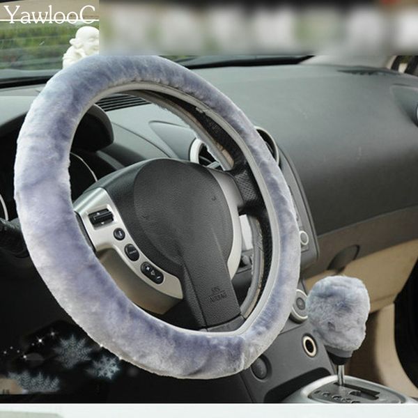 

universal winter warm steering wheel cover warm long wool plush steering wheel cover faux handbrake auto accessories