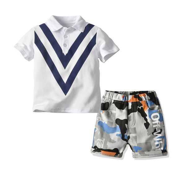 

childrens clothing baby shirt lapel short-sleeve european and american boys zhu to shirt camouflage shorts childrens two-piece set