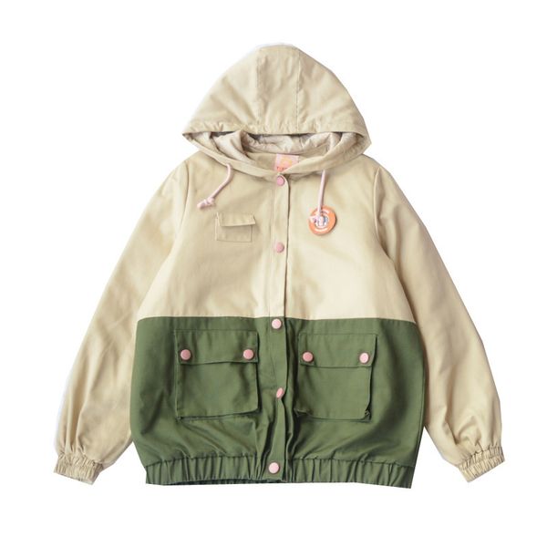 

harajuku female preppy style vintage patchwork hooded autumn winter warm jacket single breasted women parkas coat, Black