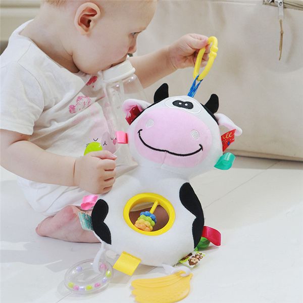 

baby plush rattles cartoon dog cow animal toys infant stroller hanging rattles newborn baby teether toys