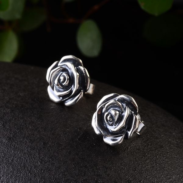 

vintage style 925 sterling silver rose flower stud earring fashion women fine jewelry, Golden;silver