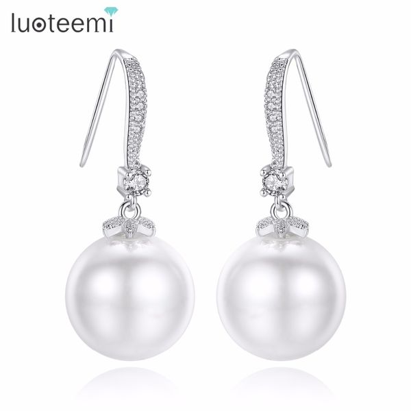 

luoteemi trendy cubic zirconia and round white imitation pearl drop earrings jewellery for women elegant style daily-life bijoux, Silver