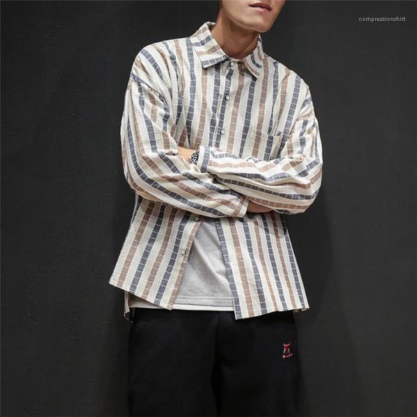 

neck stripe color matching fashion homme shirt mens loose plus size long sleeve shirt casual lapel, White;black