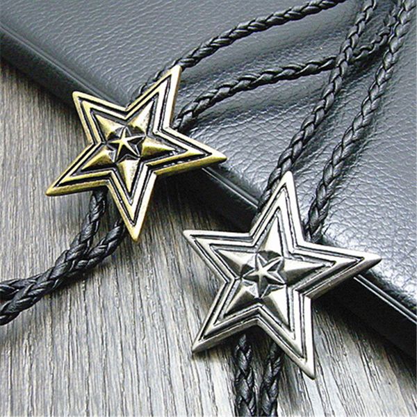 

neck tie set bolo pentagram retro shirt chain big star collar necklaces long neckties pendant, Black;blue