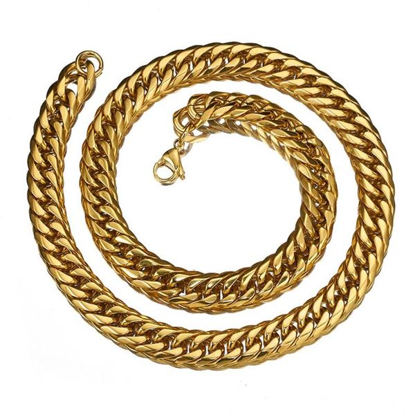 

16mm 316l stainless steel gold tone double cuban curb chain gift heavy mens womens necklace or bracelet 7-40inch, Silver