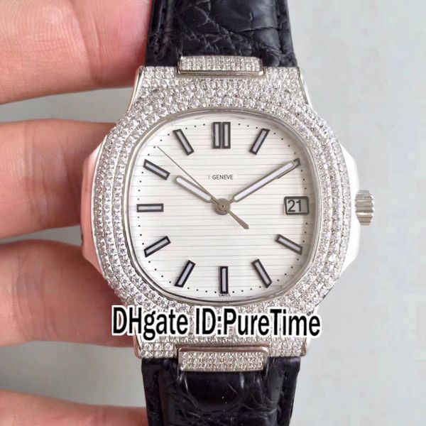 

version mkf new 5719/1g-001 diamond bezel white textured dial miyota 9015 modify cal.324cs automatic mens watch leather jewelry buckle, Slivery;brown