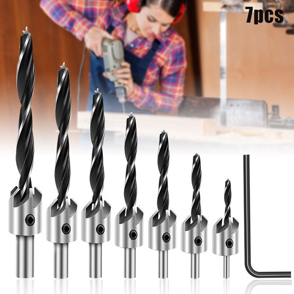 

7pcs countersink drill bit set adjustable woodworking chamfering counter bits carpentry reamer wood diy tool tn99