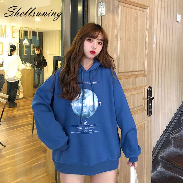 

women's hoodies & sweatshirts shellsuning m-xxl female sweatshirt women pullover harajuku print winter warm hooded outerwear thick jump, Black