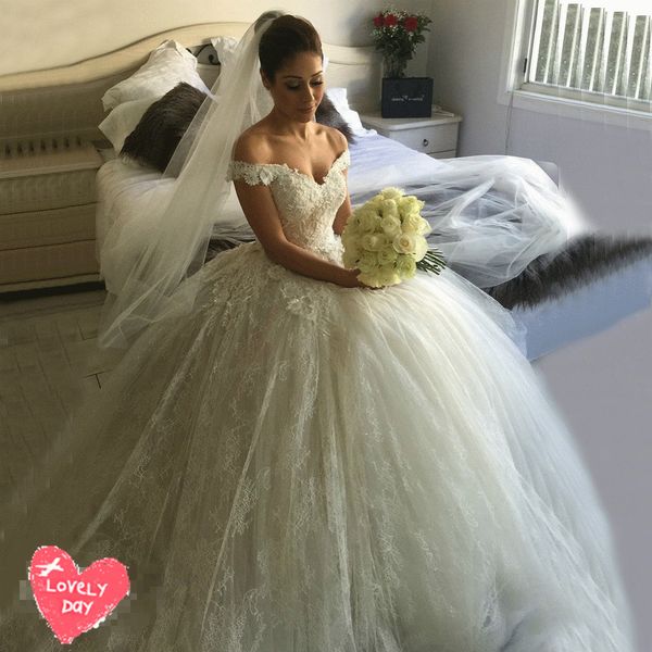 

elegant off shoulder lace floral appliques wedding ball gown multi layers puffy bride ball gowns wedding dresses custom made high qaulity, White
