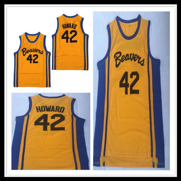 

men's teen wolf moive beacon beavers basketball 42 scott howard jersey yellow stitched logos size s-xxl, Black;red