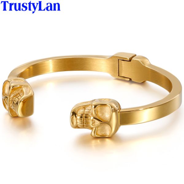 

gold color stainless steel open bangle men punk rocker cuff bracelets bangles massive skeleton jewelry dropshipping, Black