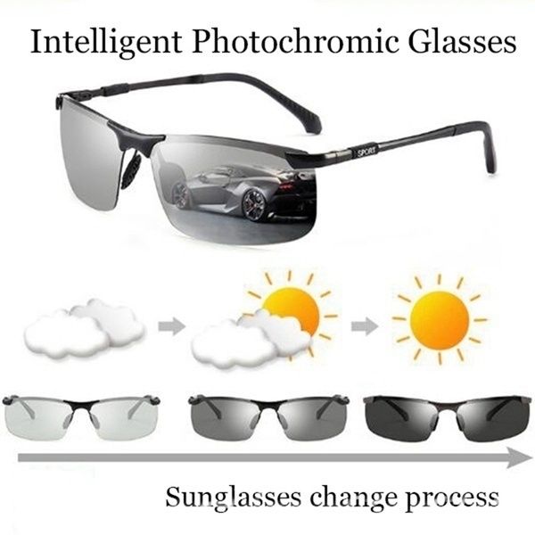 

fashion pchromic sunglasses men polarized chameleon discoloration sun glasses for men fashion rimless square sunglasses, White;black