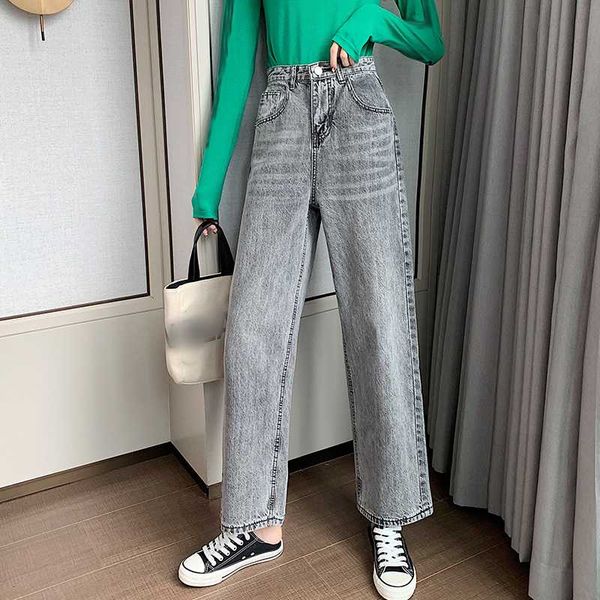 

high waist jeans women 2020 new loose korean retro hong kong flavor chic wide leg trousers fashion, Blue