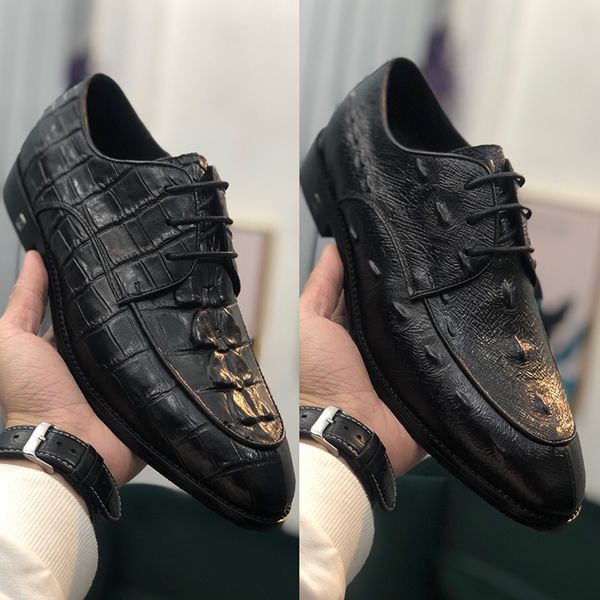 

2020 fashion dress shoes with class embossed cow leather lace-up decoration formal oxfords male wedding driving shoes, Black