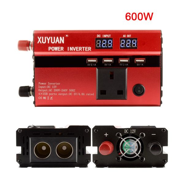 

xuyuan 600w car power inverter dc 12v to ac 220v converter usb charger adapter portable auto modified save uk