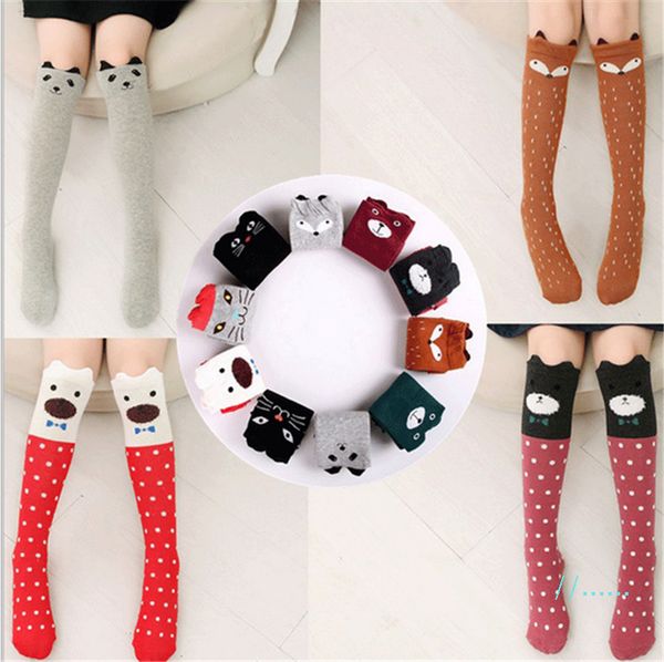 

children cartoon cute knee high long socks girls animal print cotton socks leg warmer kids baby autumn spring pile socks dhl, Pink;yellow