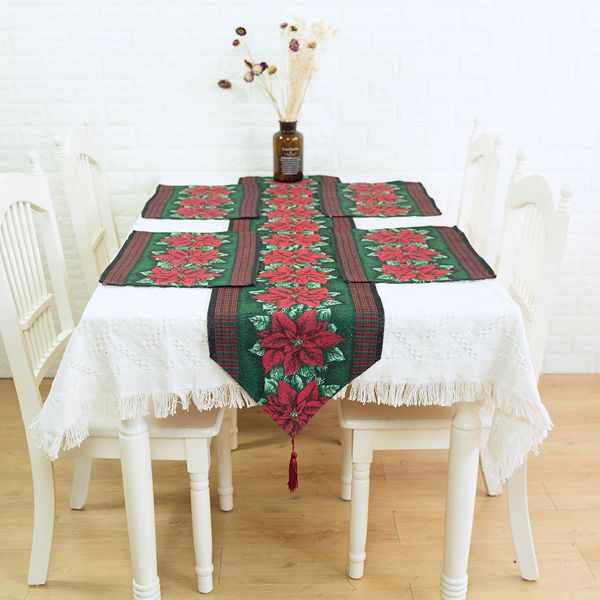 

33x180cm christmas table runner mat tablecloth christmas flag home party decorative santa claus tapestry red table runners