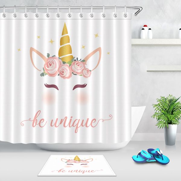 

star & unicorn & flower wreath shower curtain white extra long bathroom waterproof polyester fabric for girl kids bathtub decor