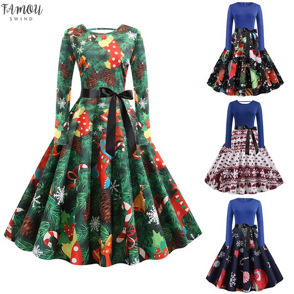 

женщины осень зима рождество платье урожай печати талия tie up big свинг вечеринок robe плюс размер 5xl лоскутная vestidos, Black;gray