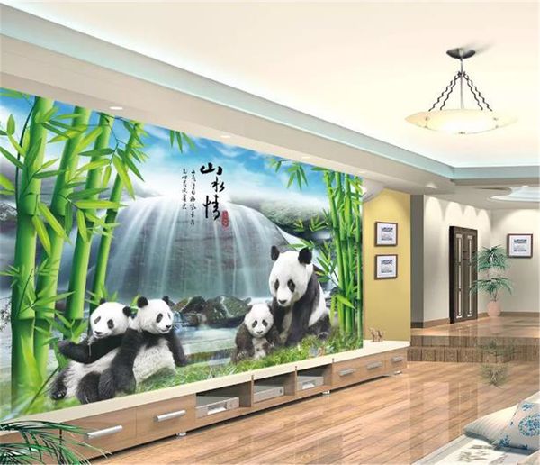 

custom p wallpaper 3d national treasure panda bamboo forest waterfall living room bedroom background wall decoration wallpaper