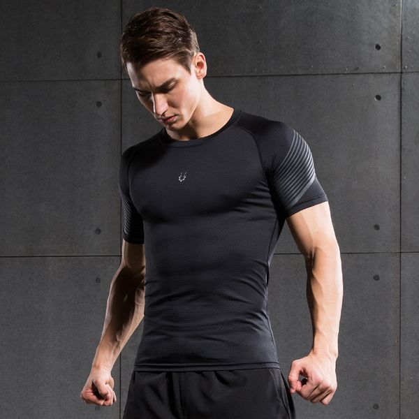 

mens sports fitness compression shirt men bodybuilding long sleeve t shirt crossfit shirts, Black;blue