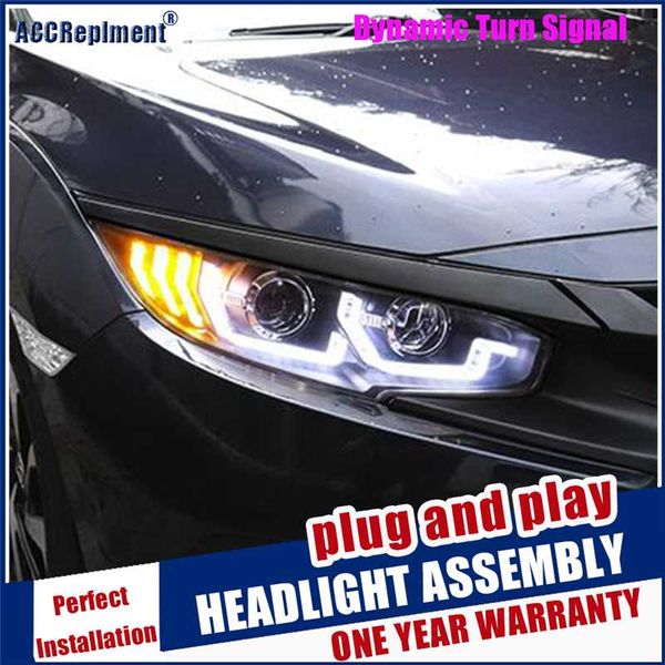 

2016-2019 динамический сигнал поворота led фары автомобиля стайлинг civic фар led drl объектив double beam hid kit ксеноновой drl
