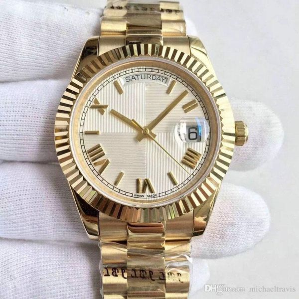 

мужские часы date 18k золотые часы 40mm полосатый циферблат римские цифры 2813 автоматические движения сапфирового стекла президента strap1, Slivery;brown