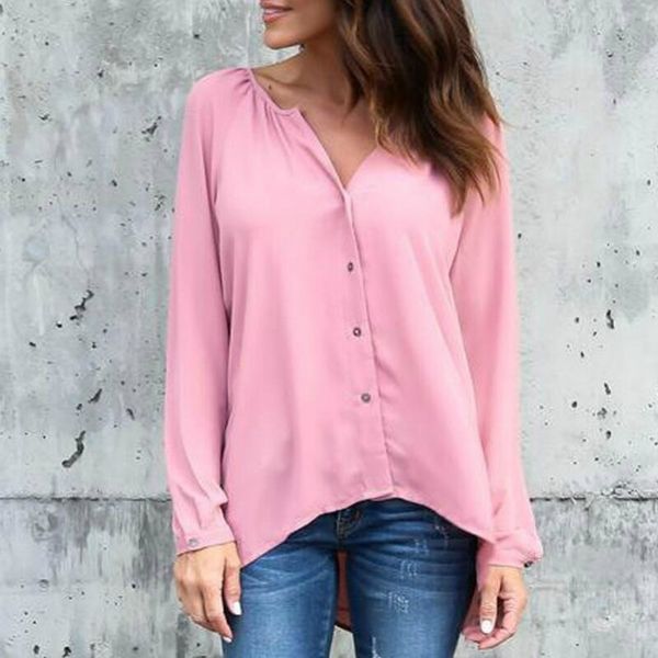 

s-5xl women chiffon cardigan v-neck pleated fresh sweet button long sleeve loose chiffon shirt women's shirt, White