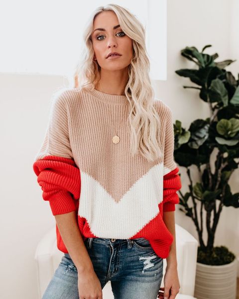 

women autumn sweater contrast color loose casual sweater pullovers women, White;black