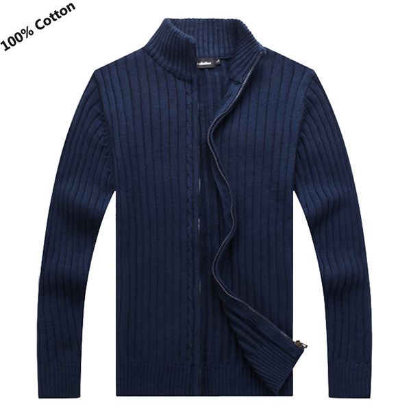

100% cotton fashion mens long sleeve stand-collar knitted sweaters casual mens zipper knit outerwear clothing -3xl, White;black