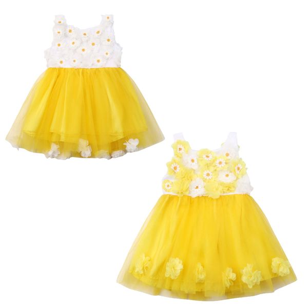 

Cute Kids Baby Girl 3D Flowers Princess Dress Party Birthday Wedding Applique Tulle Dress Girls Sleeveless Big Bow Sundress 1-5Y