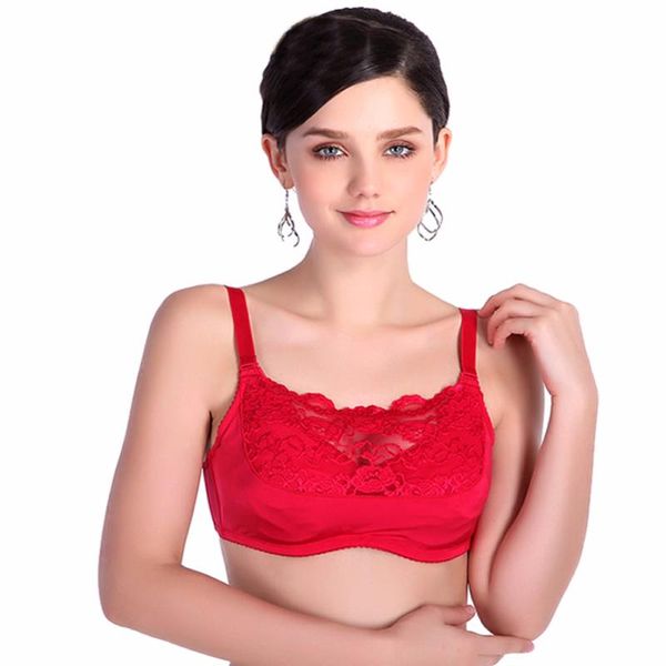 

8109 mastectomy bra comfort pocket bra for silicone breast forms artificial breast cover brassiere underwear, Red;black