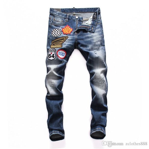 

2020 new luxury brand designer men denim jeans fashion holes trousers pants biker jeans for men designer pants, Blue